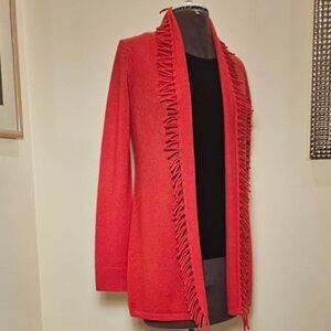 Magaschoni Cashmere Poppy Cardigan, hand-knotted fringe, XS, new with tags